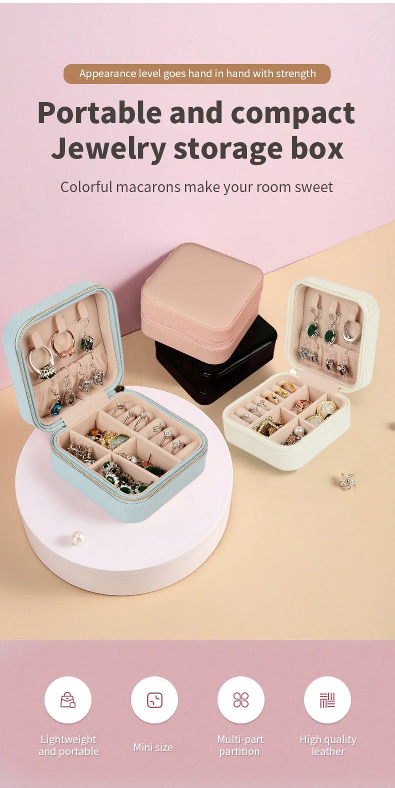 Pu Leather Jewel Case Travel Square Jewelry Storage Boxes Organizer