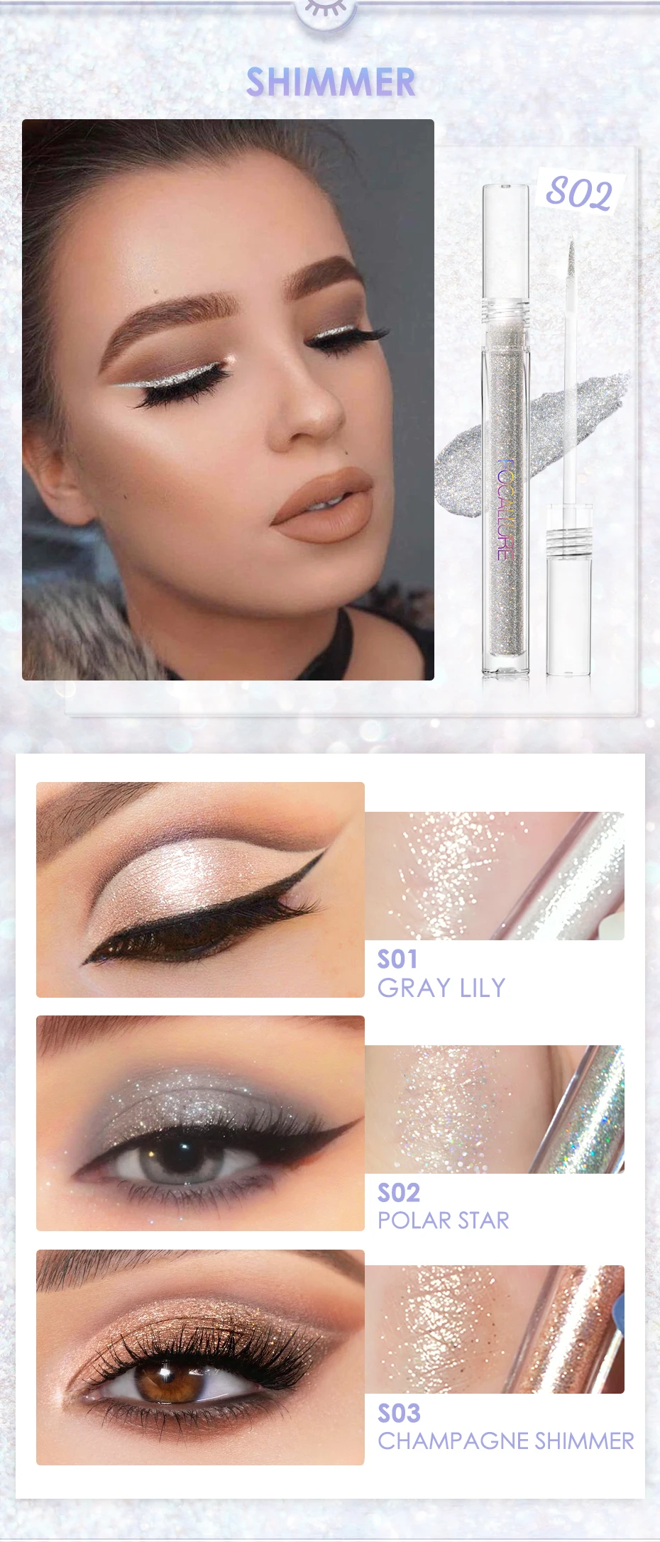 Focallure Fa195 Holographic Liquid Eyeshadow Waterproof Makeup Cosmetic