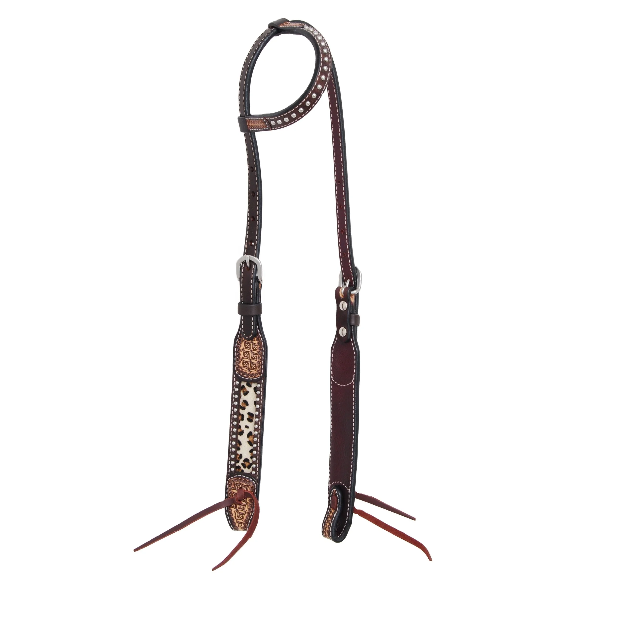 Cowhide Hair On Leather Hand Tooled Design One Ear Western Horse Tack Headstall/ Bridle Indian
