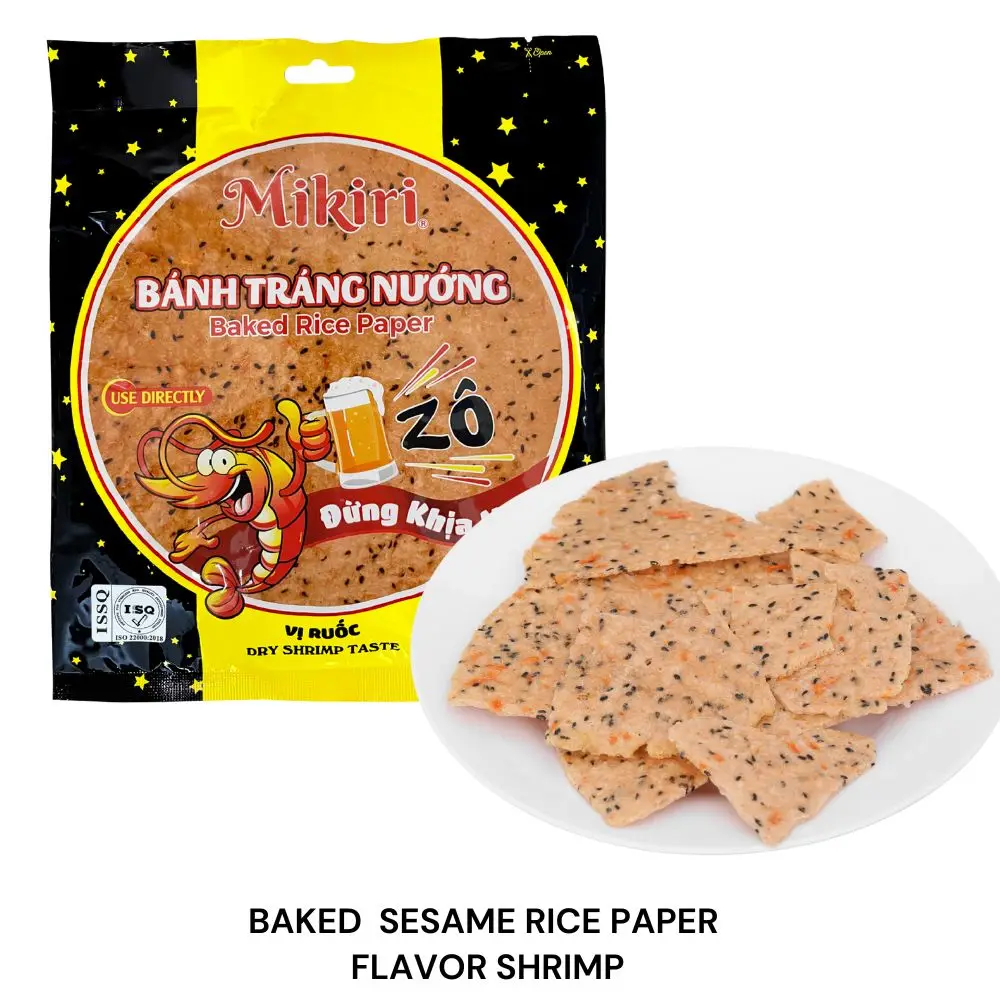 Rice Snack Mixed Shrimp Baked Sesame Rice Paper Packing 2 Pieces Bag No Cooking Use Immediately