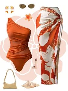 Women's Plus Size One-Piece Bathing Suit with Tummy Control Backless Design Front Logo Print Summer Beach Wear Push Swimwear