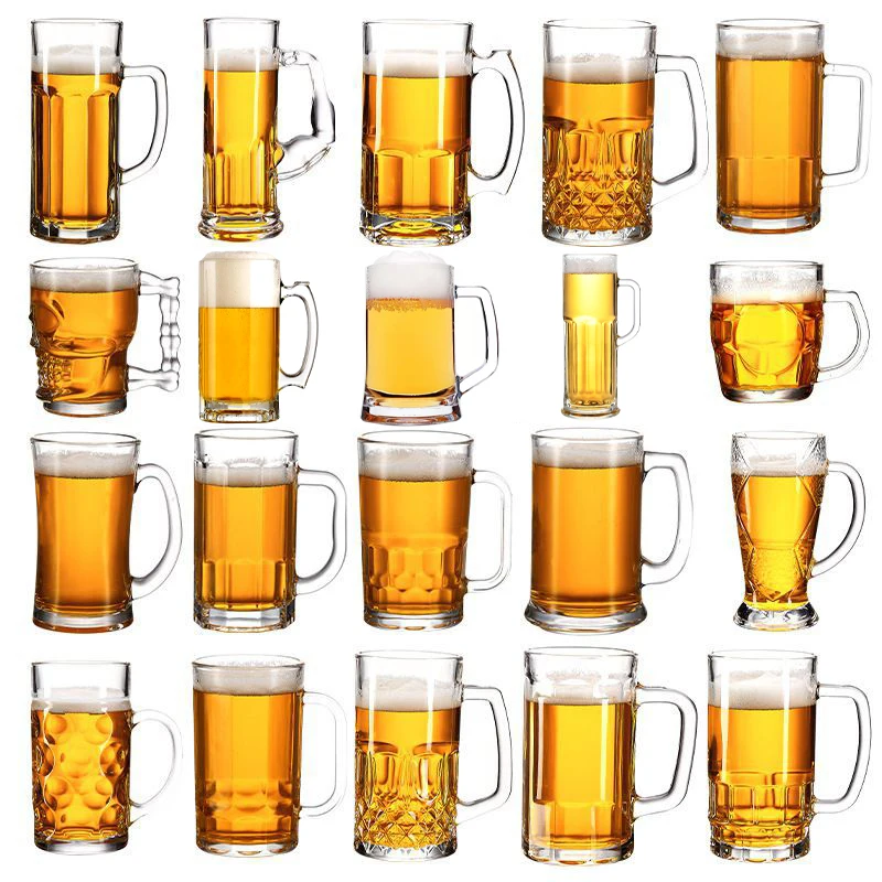 16oz Classic Heavy Base Beer Cup 500ml Large Clear Water Glass with Handle for Pub Bar for Serving Alcohol Beverages