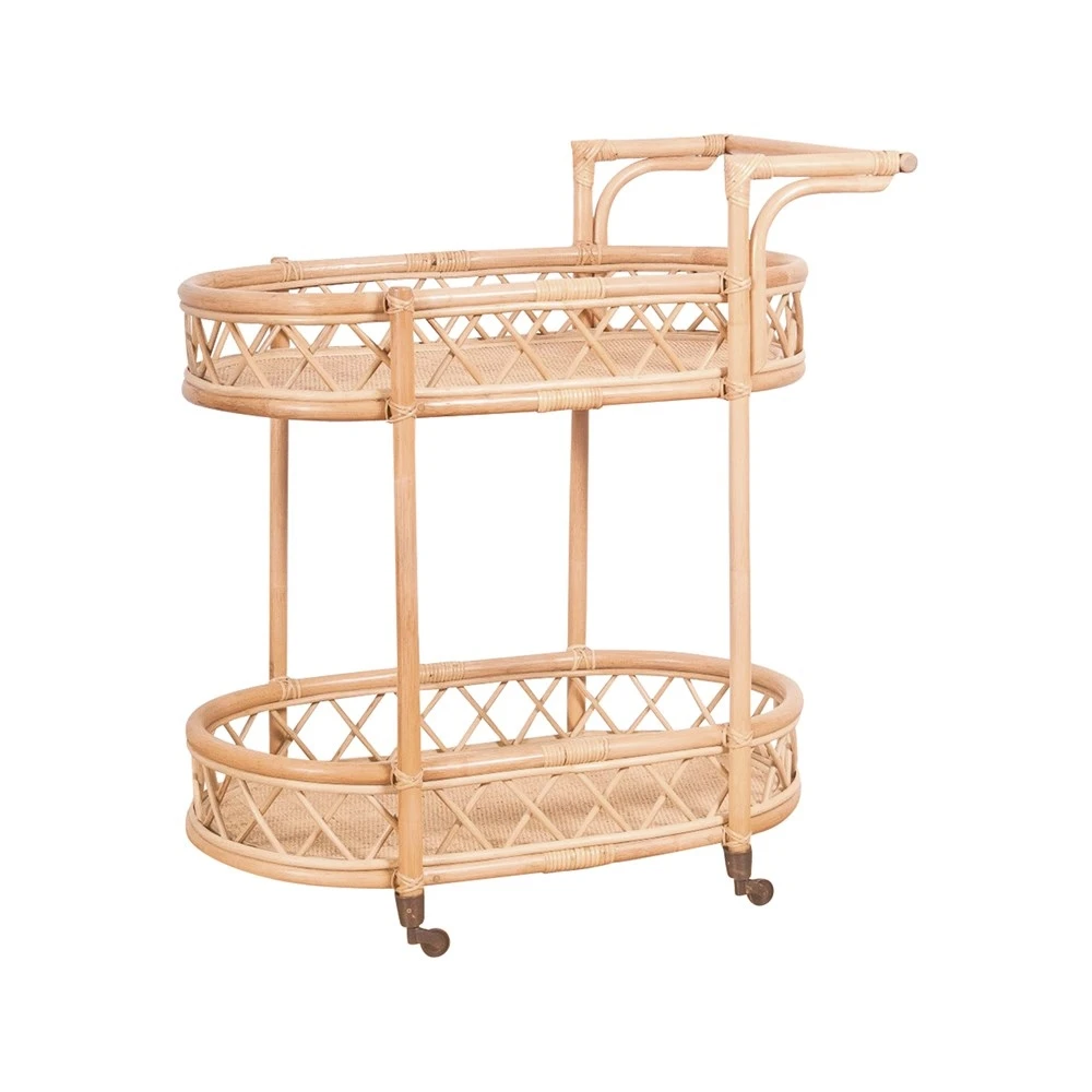 Handcrafted Rattan Bar Cart Trolley Drink And Food Serving Trolleys For
