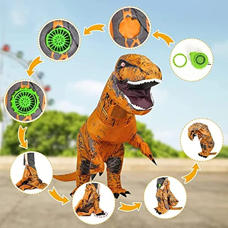 Source Factory Adult T-Rex Dragon Polyester Inflatable Cosplay Dinosaur Mascot Costume for Carnival