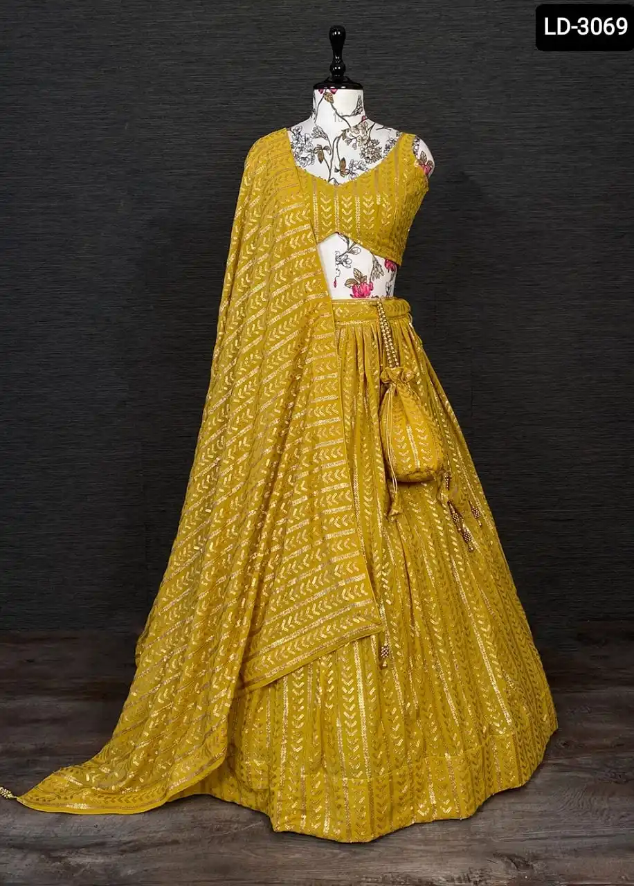 Heavy Designer Georgette Material Embellished with Sequence and Thread Embroidery Work White Color Lehenga Choli for Women Wear