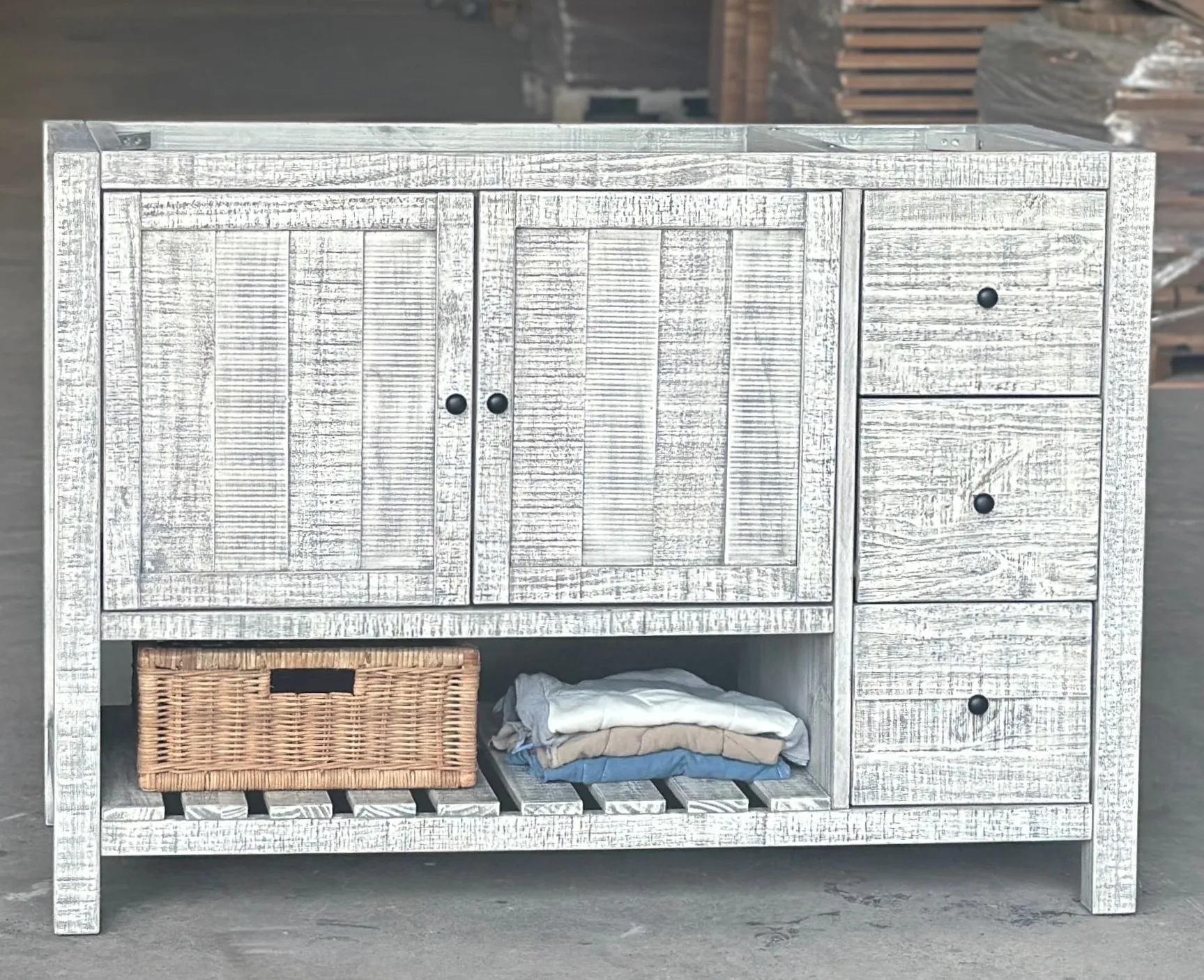 RUSTIC Wooden nightstand, disassembling flat pack furniture, Vietnam manufacturer, Non-toxic water base finishing