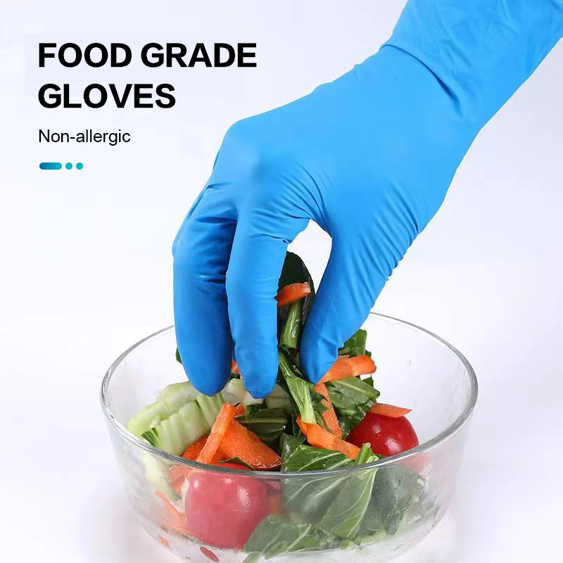 Nitrile Gloves Blue Food Grade Waterproof Allergy Free Disposable Work Safety Gloves Food