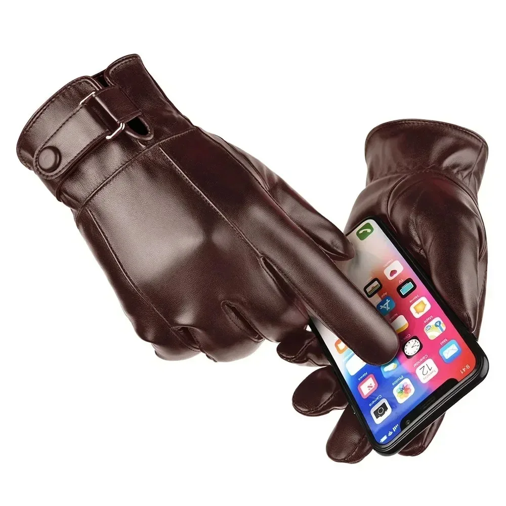 Winter Gloves for Men Genuine Leather Outdoor Cycling Black Real Sheepskin Keep Warm Driving Motorcycle