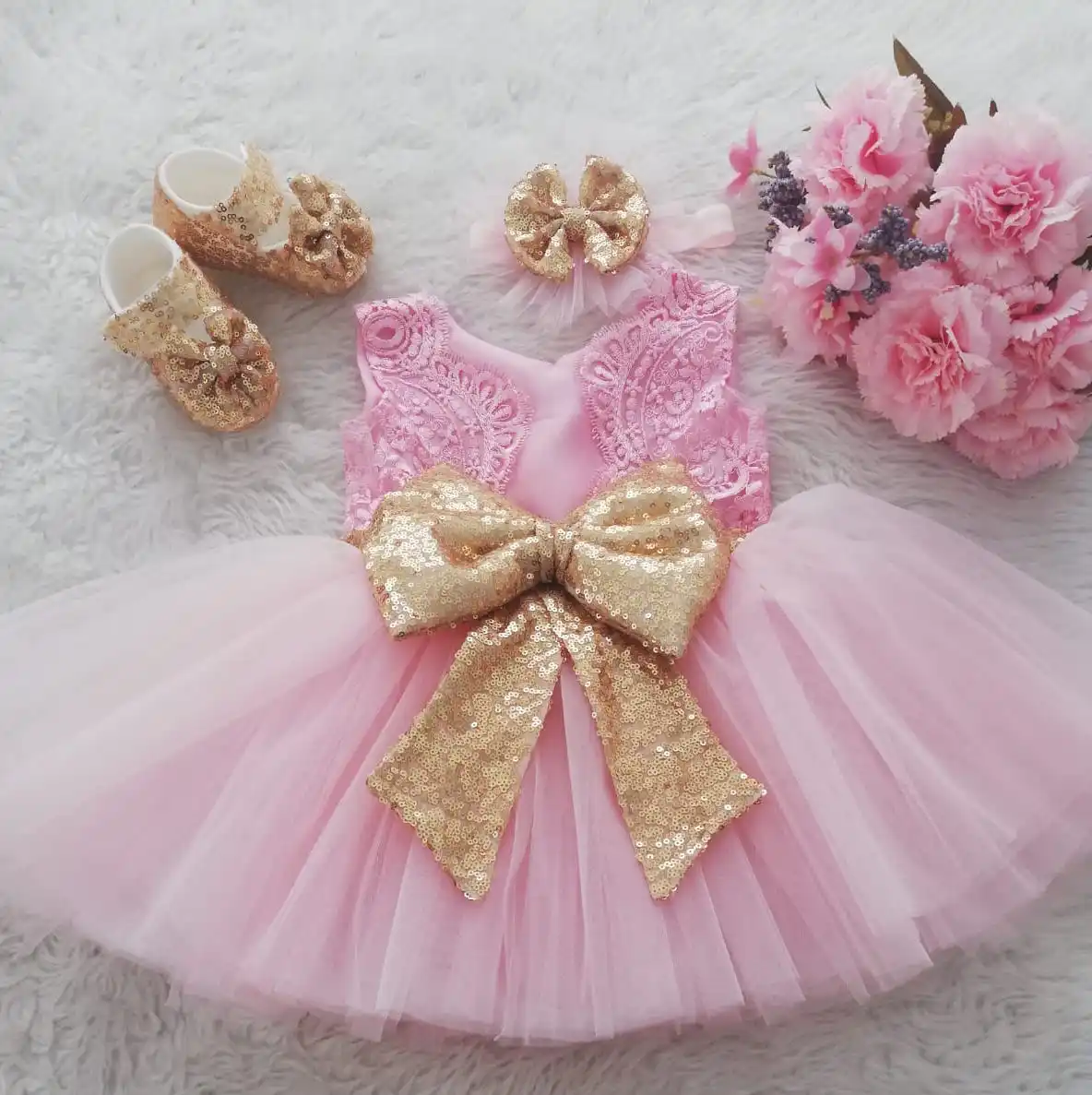 Dresses Baby Girl Weddings Party Kids Clothes Wholesale Custom Newborn New  Design Girl Dress 0-12 Months and All Ages in Pink