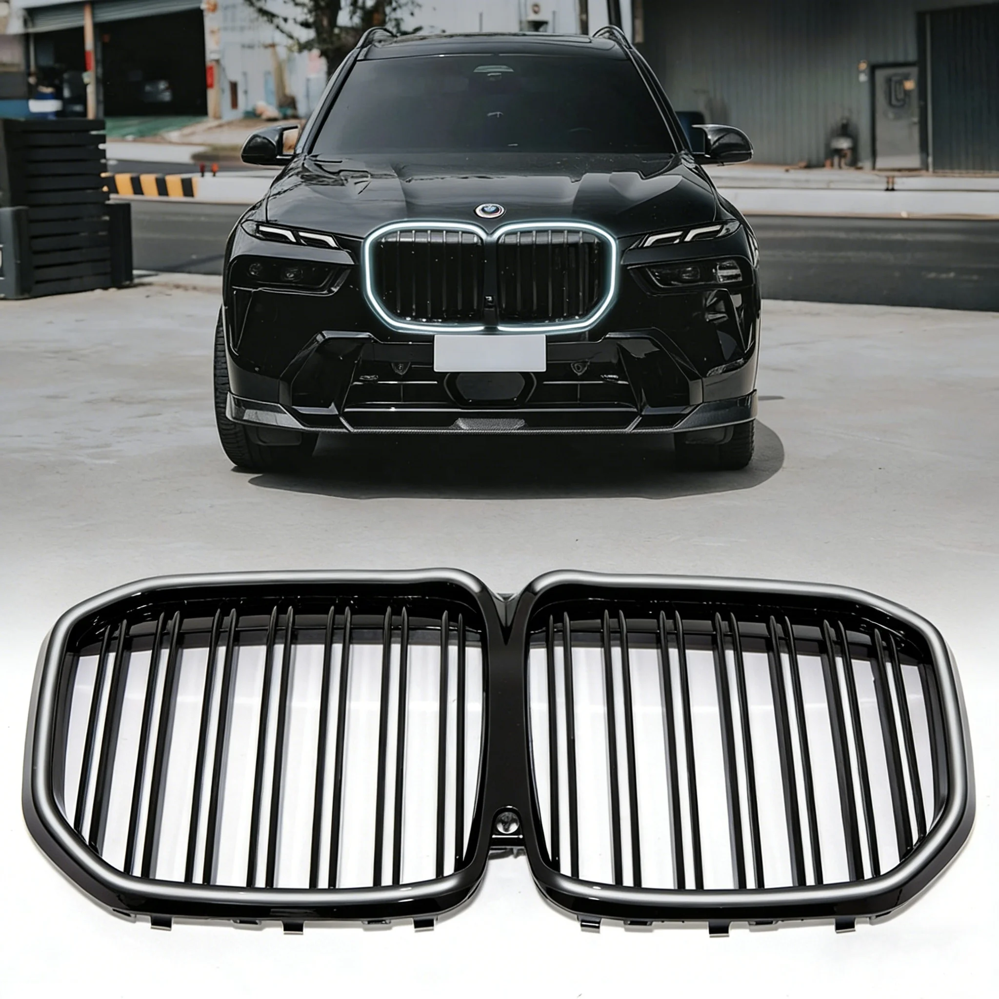 High Quality 2019-2022 X7 G07 Pre-LCI Single Line Gloss Black LED Front Bumper Grille Luminous Strap for BMW