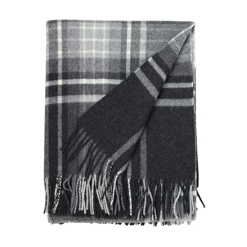Tartan Throw Blanket 100 Virgin Merino Wool Green With Fringes Made In