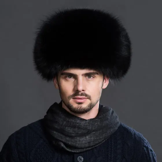 Men's Russian Trapper Ushanka Hat Winter with Raccoon Fur Trim Solid Pattern Windproof 100% Wool