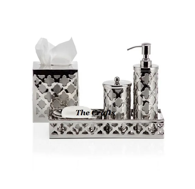 Newest Design Metal In Gold Color Bathroom Set Soap Case Brushes Holder