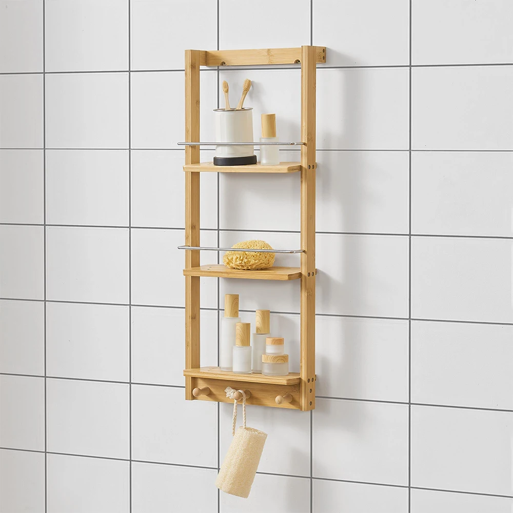 Bamboo Shower Shelf Hanging Caddy Organizer Storage Pantry Organizer