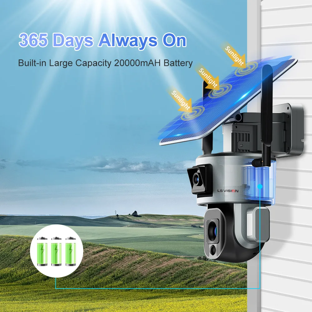 LS VISION 4K Dual Lens 4G Outdoor Security System Wireless 10X Optical Zoom Light Floodlight 4G SIM Card Solar Cameras