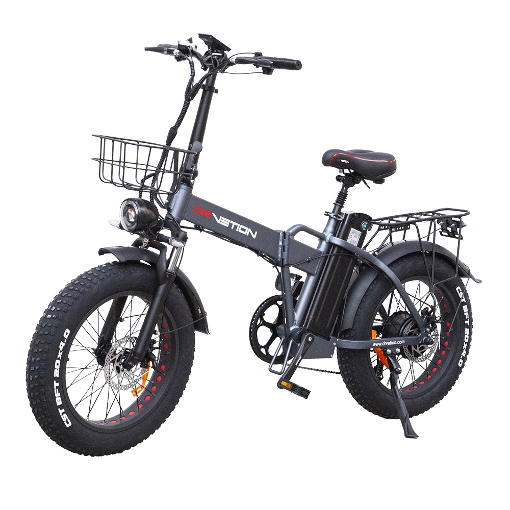 DrVetion At20 Black-Gray Electric Fat Bike 48V 750W up to 45km/h with 10AH/15AH/20AH Motor Options