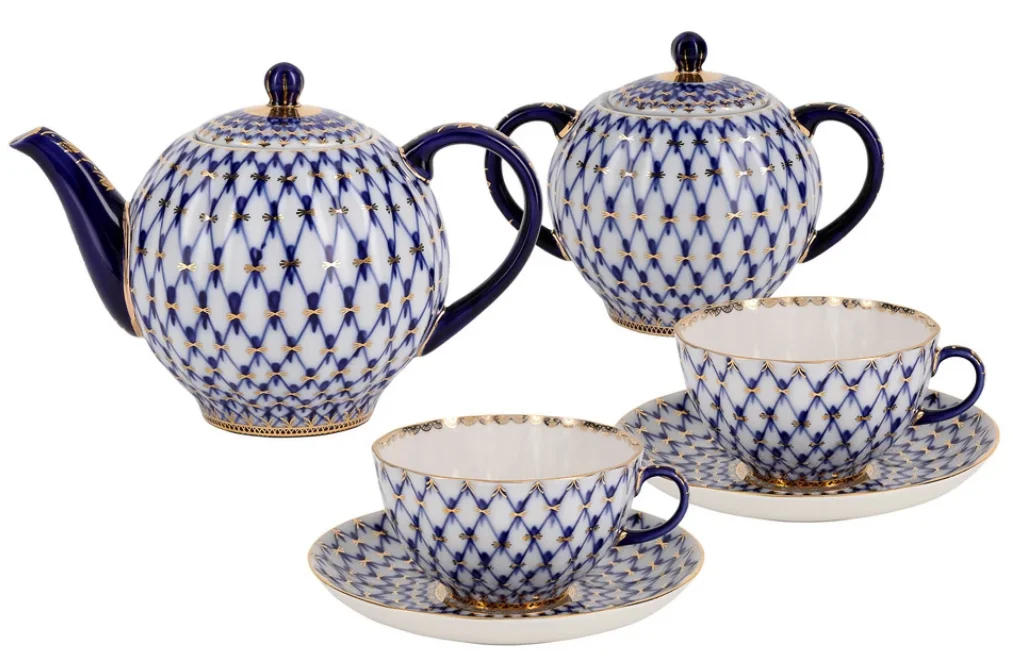 Imperial Porcelain Tea Set Style Cobalt Net 6 Persons Tea Pot Sugar