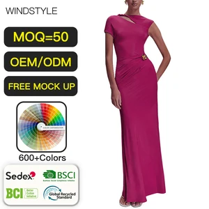 OEM/ODM Summer Dresses for Women Long Dresses Fashionable Slim Fit Backless Halter Neck Solid Color for Party Dresses