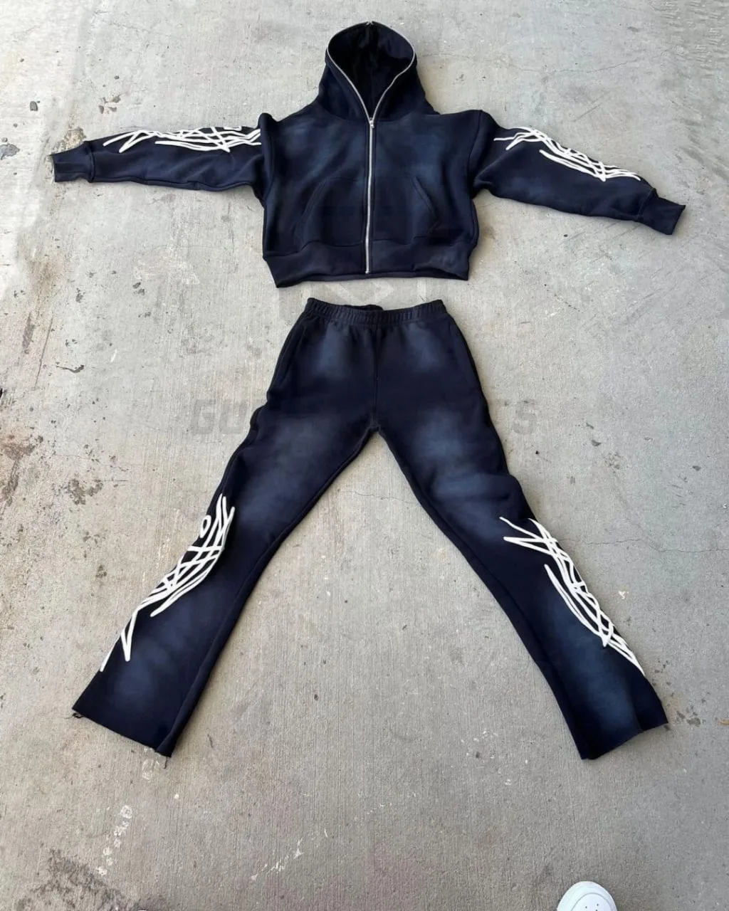 Custom Streetwear Acid Washed Sweat Suits Zipper Hoodies Tracksuit Set ...