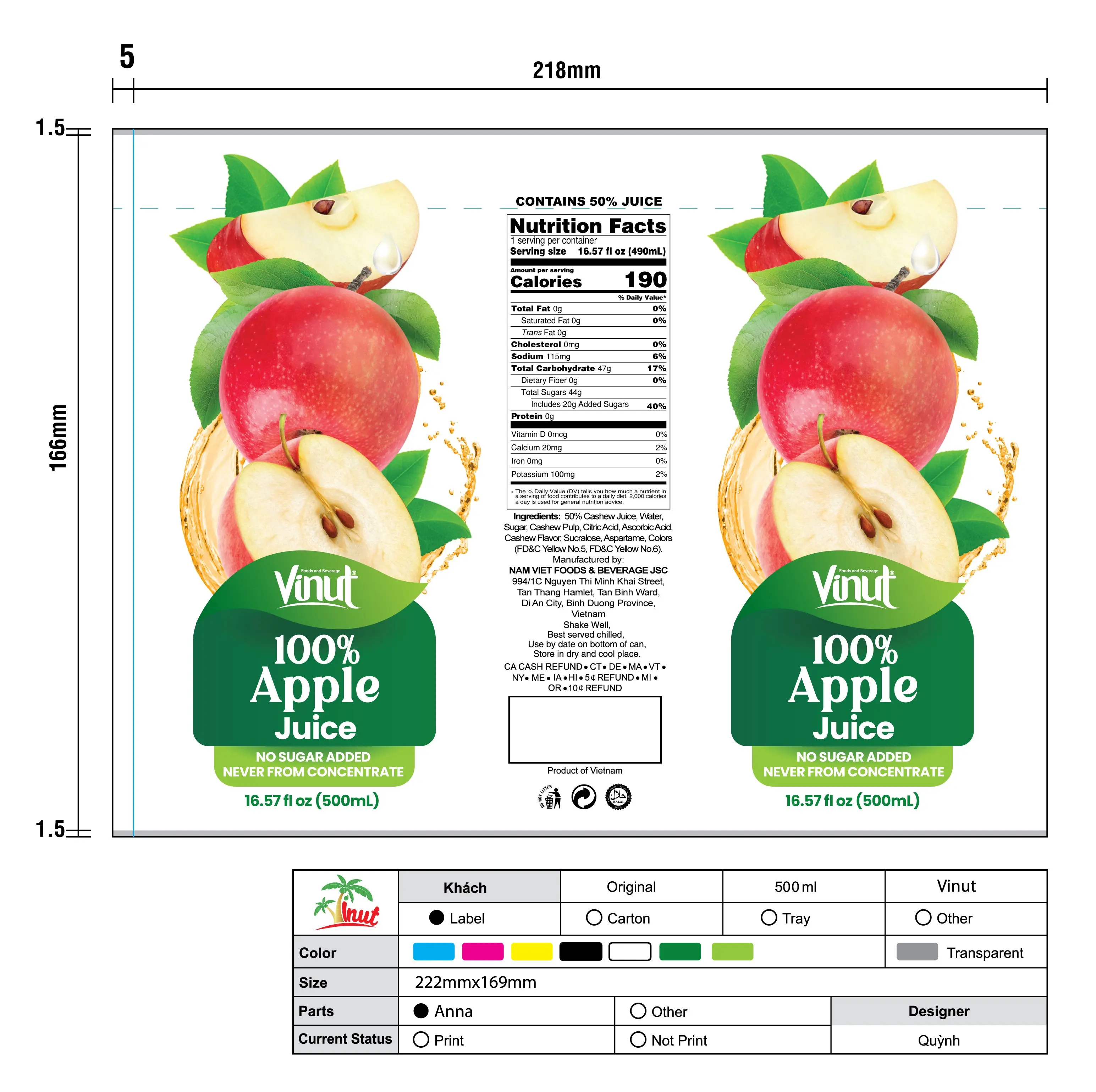 Fl Oz Vinut 100% Apple Juice No Sugar Added Fresh-squeezed