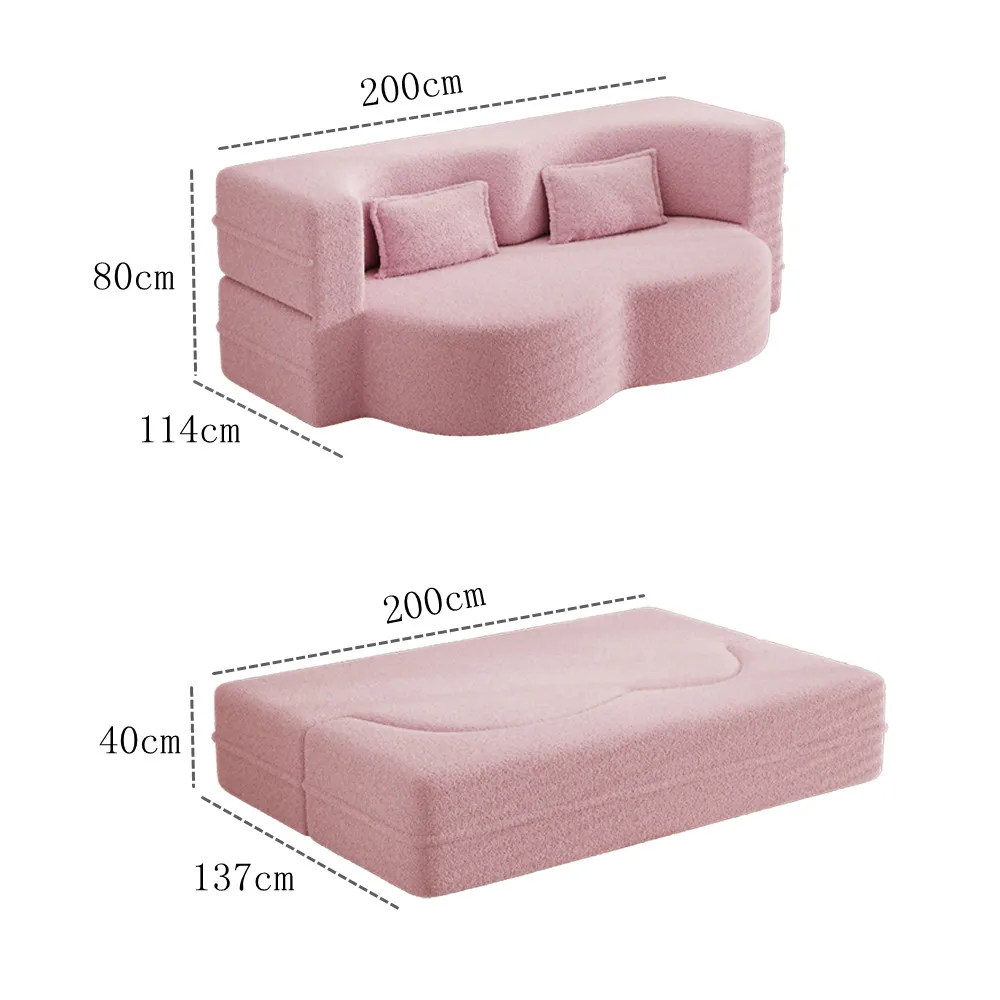 Nova Folding 2-seater Pink Lambswool Fabric Sofa Bed For Lounge