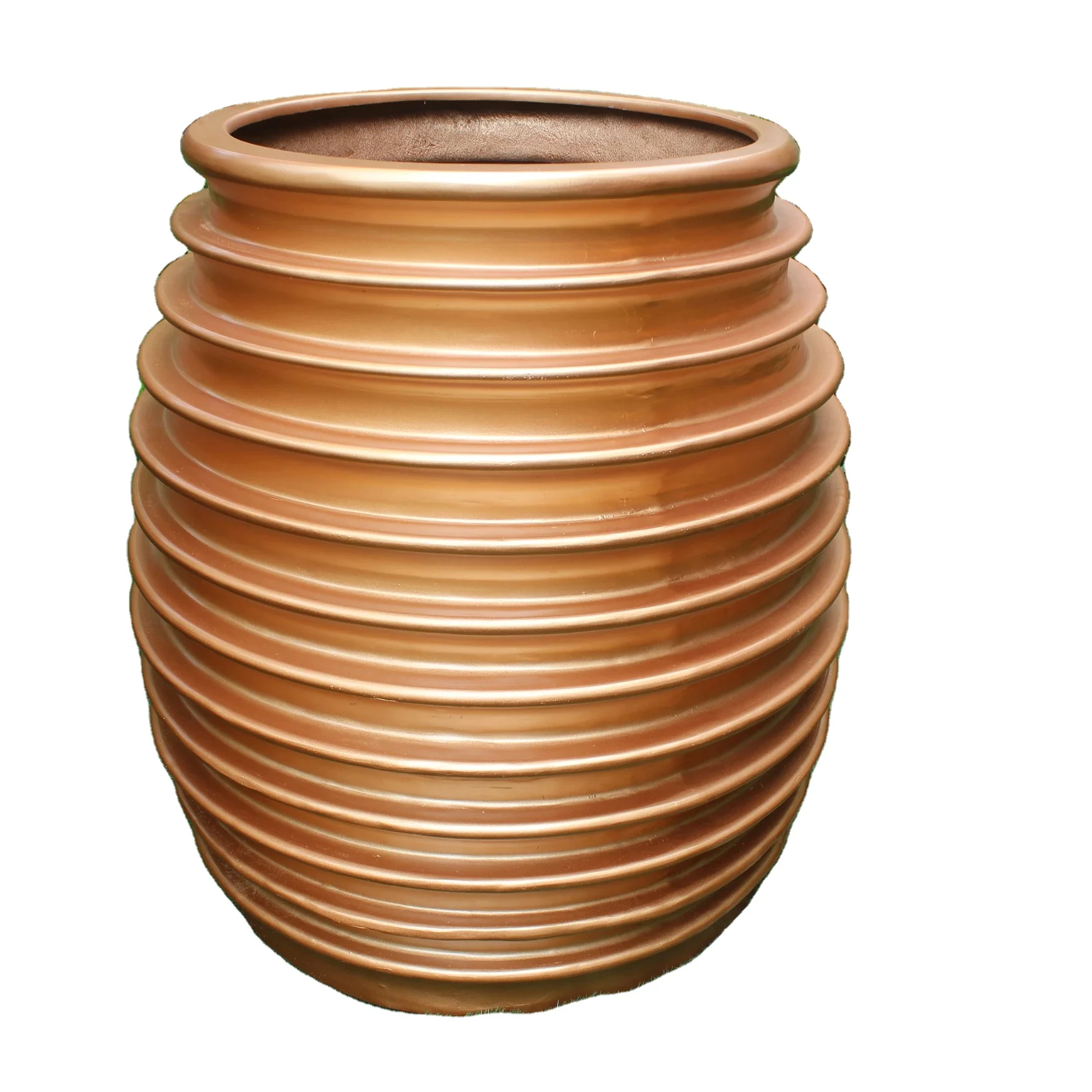 Designer Rounded Gold Color FRP Garden Plant Pot Planter Unique Round Shape for Hotel Home or Mall Use