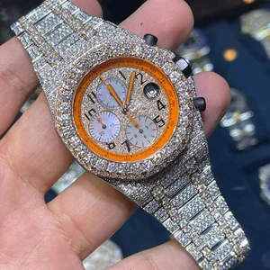 High Quality New Automatic Mechanical Diamond Moissanite Iced Business Water Resistant Watch White Gold Stainless Steel Band