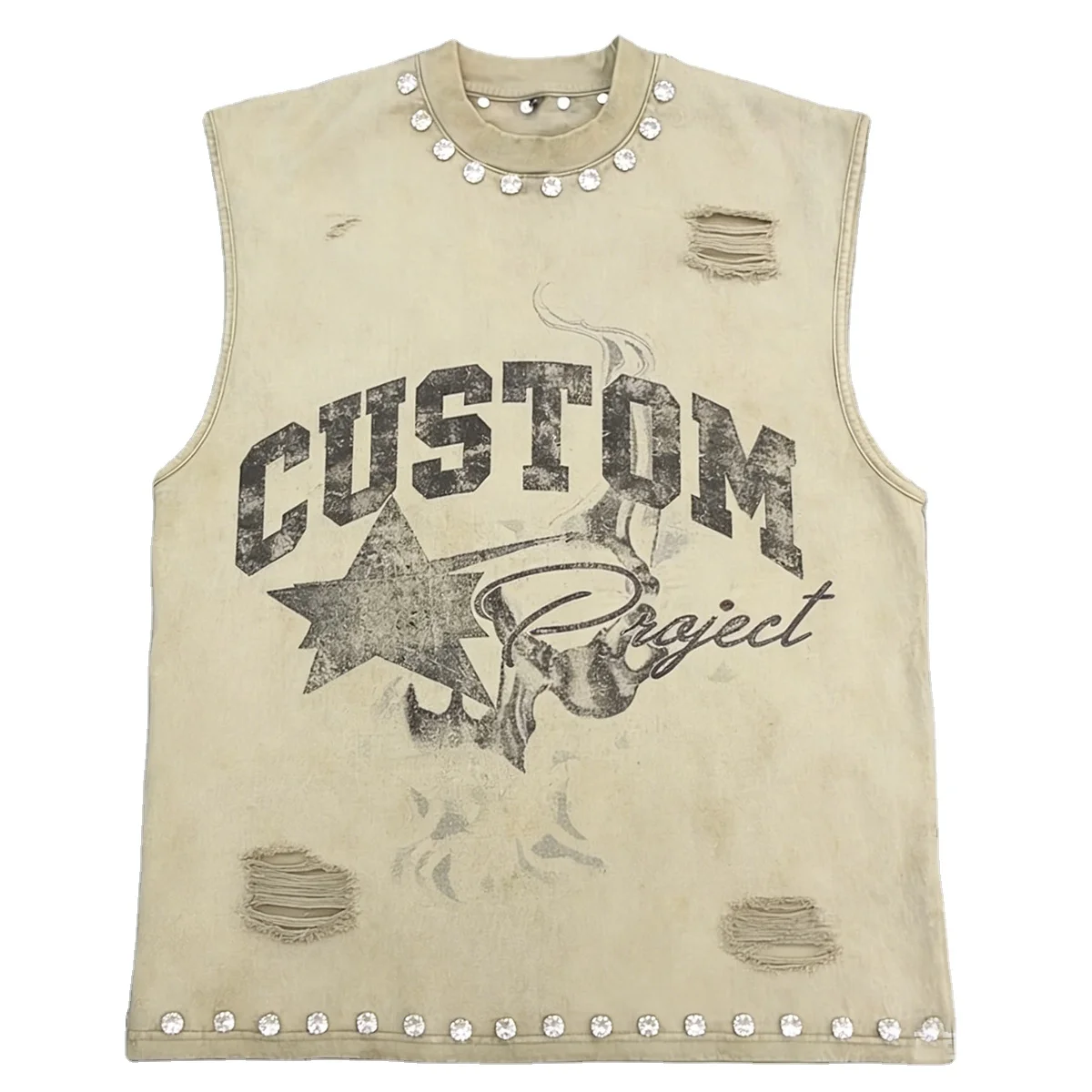 Glory Custom Screen Print Distressed Rhinestone Tank Top 100% Cotton Premium Quality Tank Top For Streetwear For Unisex