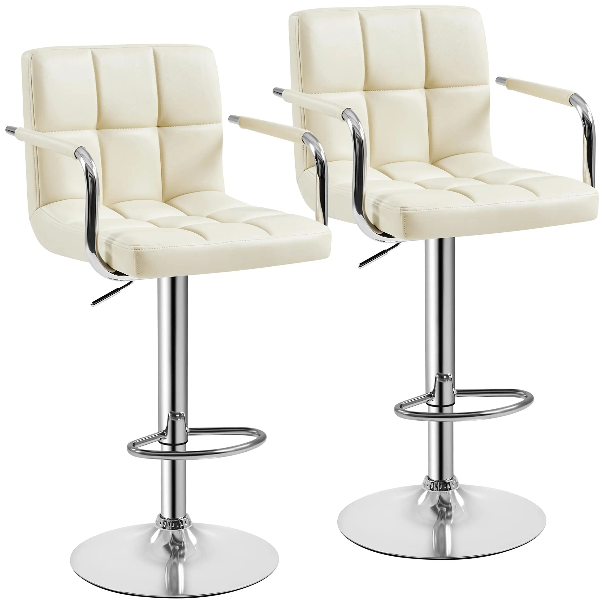 Modern Square Pu Leather Adjustable Barstool Counter Height Stools With Arms Bar Chairs 360