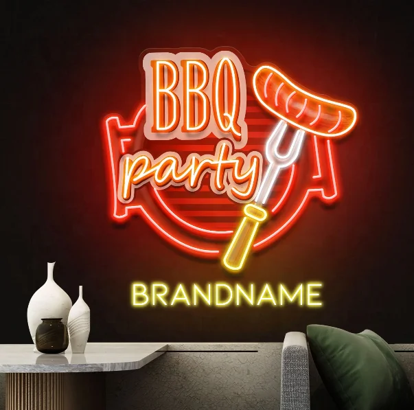 カスタムBBQおいしいBBQ肉ロゴアートワークLedネオンサインライト