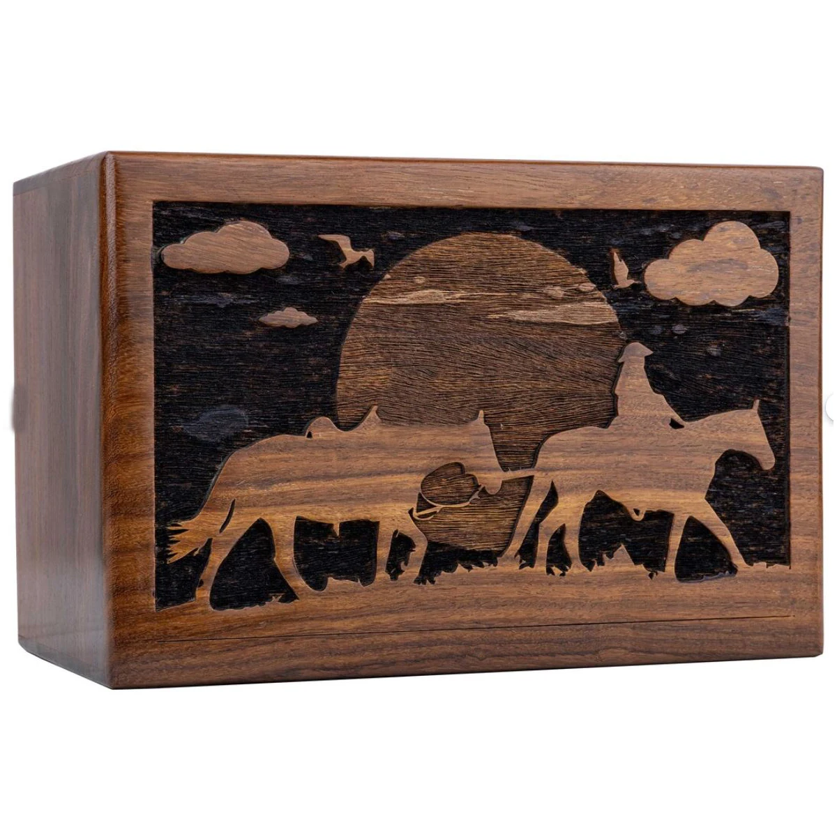 Funeral Urns for Columbarium,Handmade Double Uplifting Horse Wood Cremation Urns for Human Ash Adult Tree of Life Funeral UrnBox