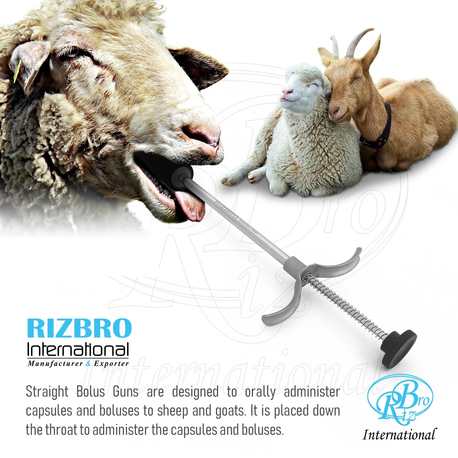 Straight bolus gun rubber head stainless steel body sheep goat caprine  bolus gun applicator balling gun for large animal| Alibaba.com