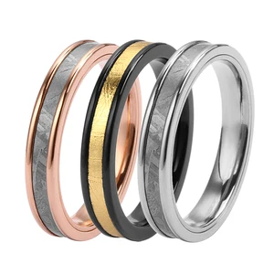 Customized Rings Inlay Meteorite Bague Homme Fashion Jewelry Stainless Steel Man Superconductor Ring Man Meteorite for Men