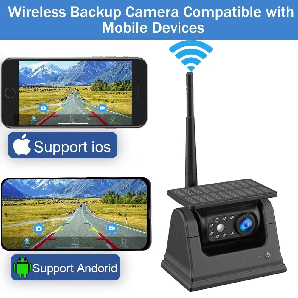 Magnetic  Solar Wireless Backup Camera for Mobile Wifi App  IP68 Support for HD 850 Reverse Camera for Car Truck Van RV Etc