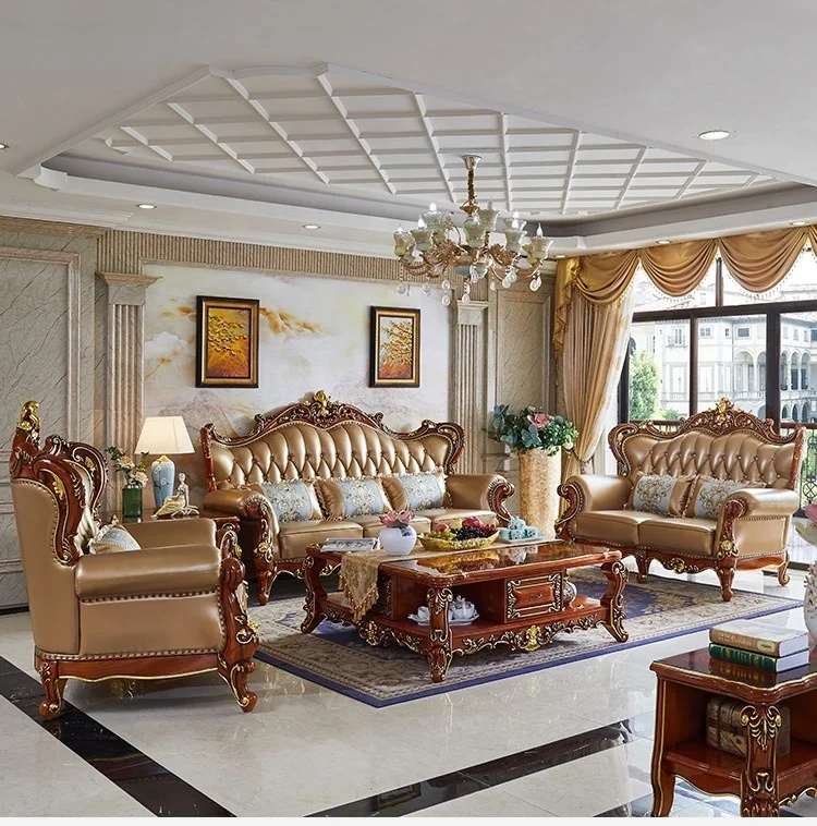 Royal European Style Sofa Leather Victorian Vintage Classic Sofa