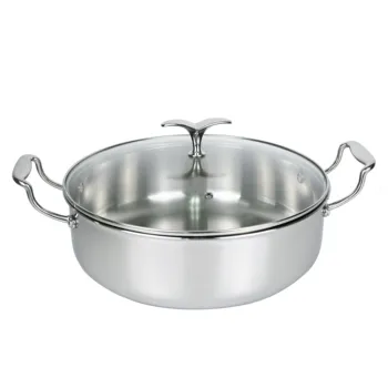 New Arrivals factory price 30cm Triply Stainless Steel cooking pot Soup pot with double handles Hot pot casserole