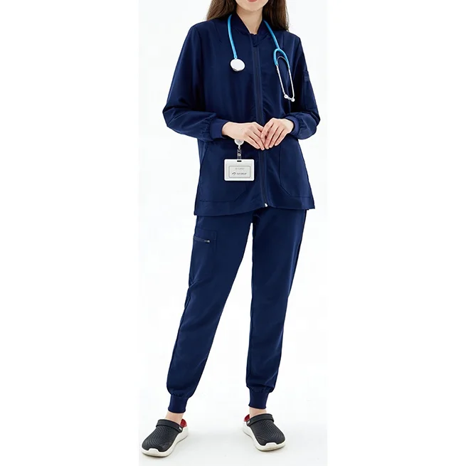 Custom Jogger Hospital Uniform Elastic Pockets Women Nursing Medical