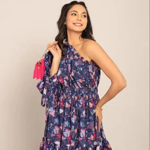 Multicolor Floral Printed One Shoulder Off Short Dress Fitted One Piece Stylish Summer & Spring Comfortable Available Big Size