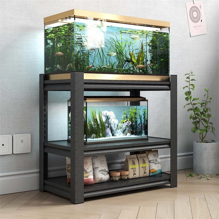 Household 3 Tier Heavy Duty Metal Shelving Unit Iron Rack Shelf  Metal Frame Aquarium Stand Steel Fish Tank Stand