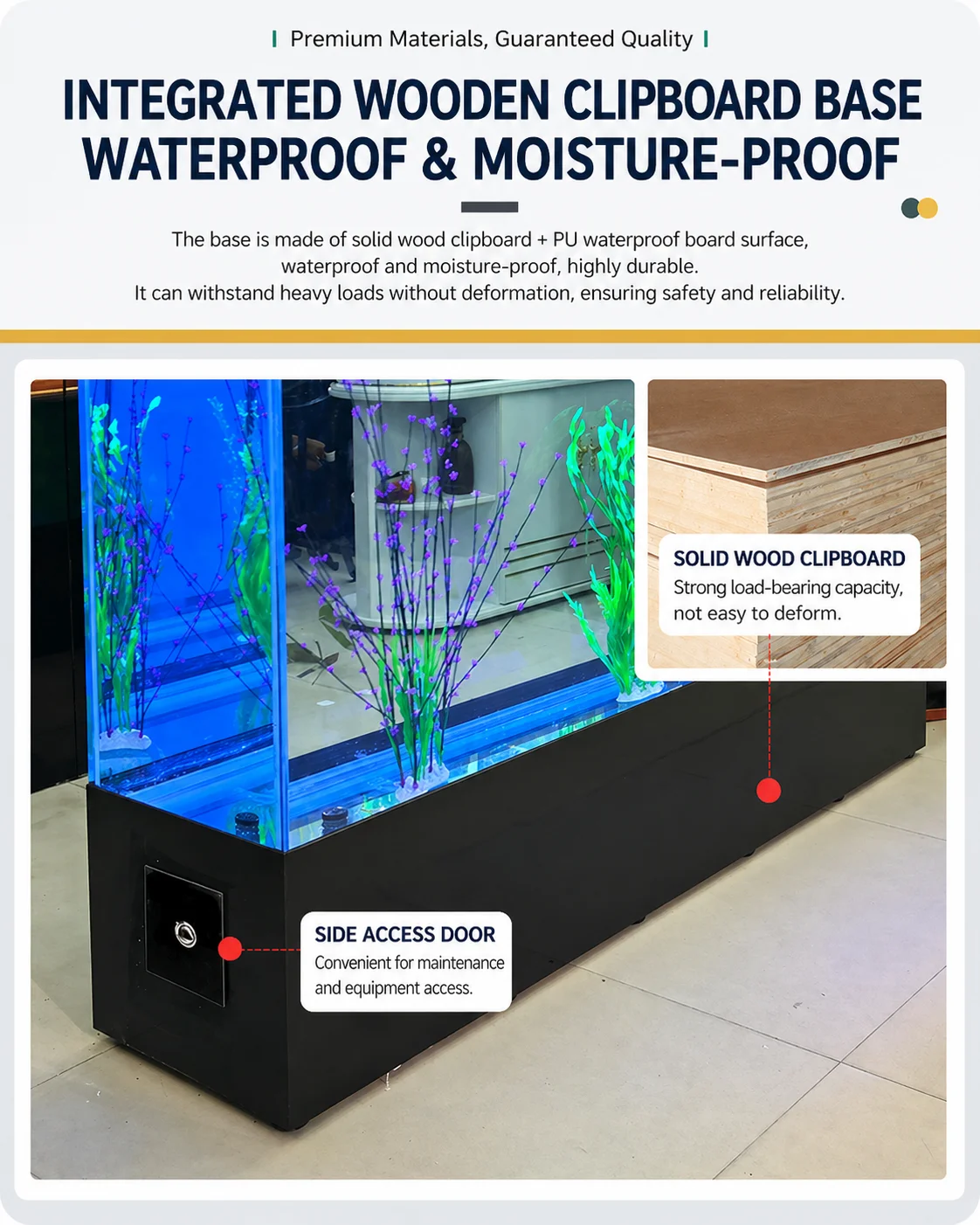 Customized 500-1000L Rectangle Fish Tank for Living Room