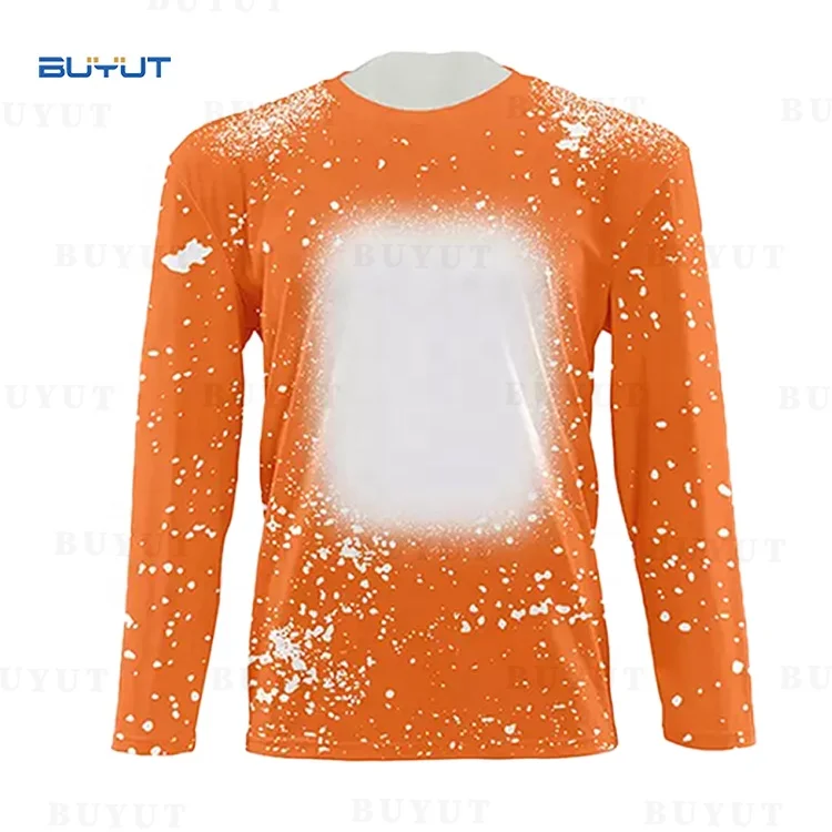 BUYUT Factory  RTS Bleached Dye Sublimation Blanks Long Sleeves Shirts Fall  Polyester  Tie Dye Crew Neck Shirt for Customize