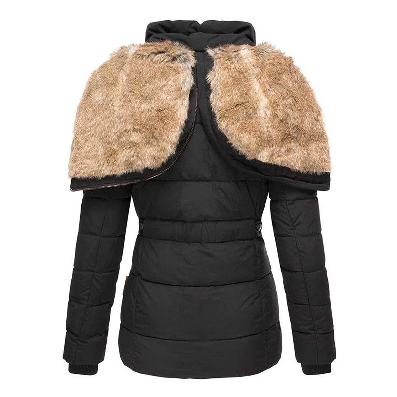 Newest Style Fashion Women's Midi Winter Warm Hooded Coat Slim Padded Faux Fur Coat