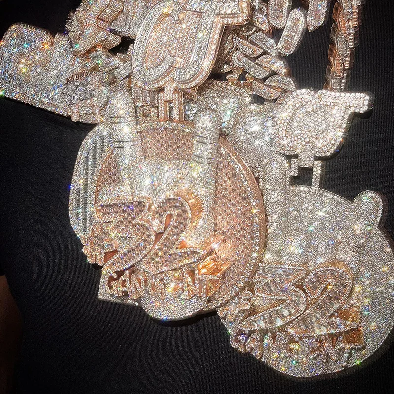 Custom Hip Hop Vvs Moissanite Pendant Necklace Iced Out 925 Silver