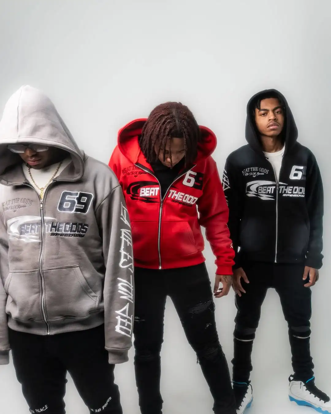 Men Vintage Heavy Weight Black Puff Print Oversized Zip up Custom