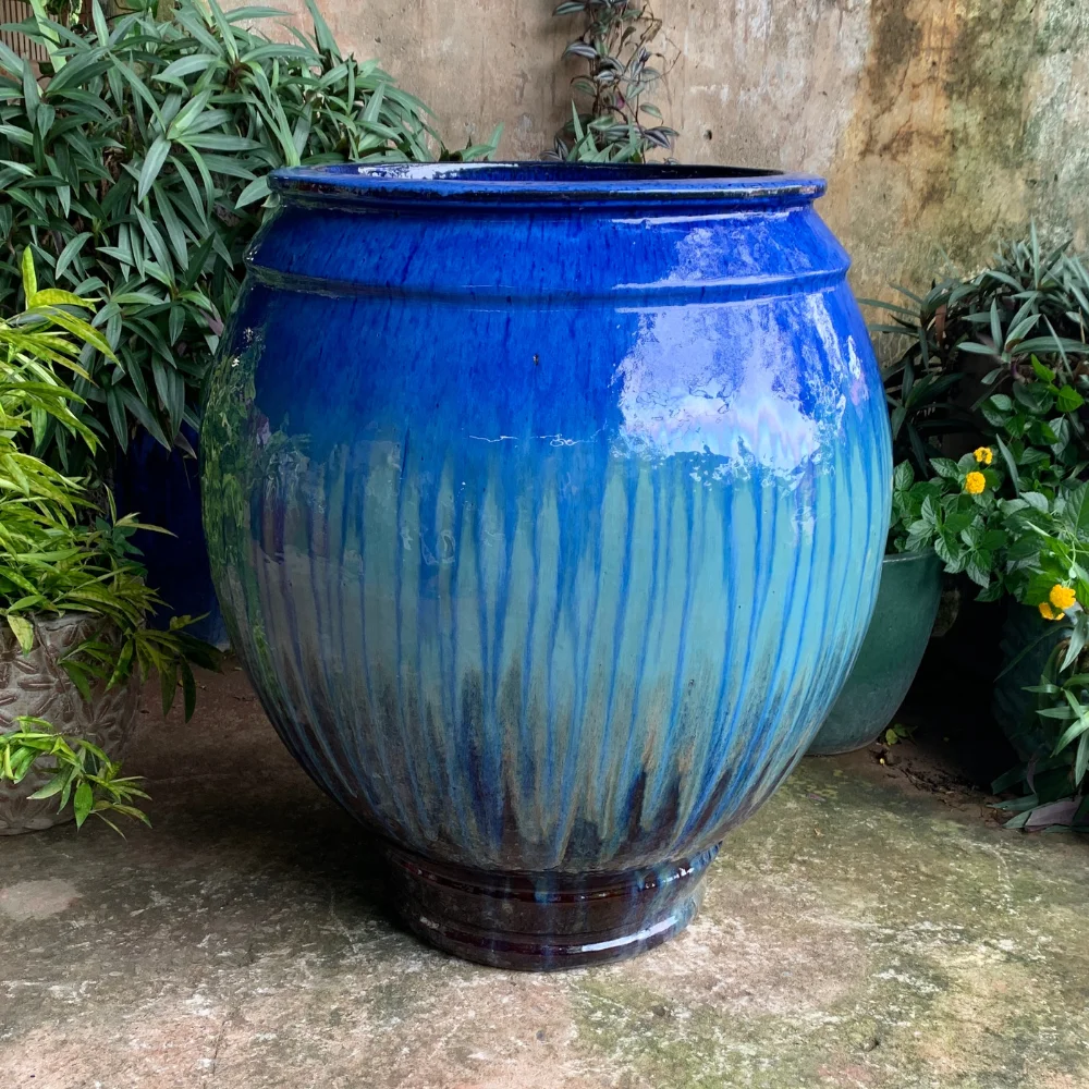 Go10257 Vietnam Glazed Ceramic Pot Garden Outdoor Antique Flower