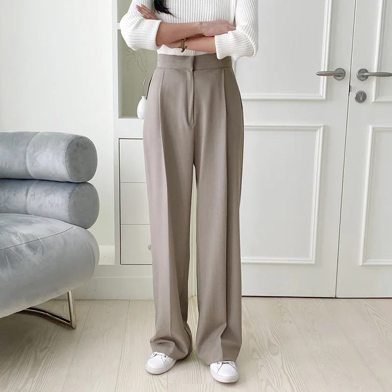 Front Pleated Formal Pants Korean Style Stretchy Fabric - Buy High-quality  Woman Wide Straight Pants Spring And Autumn New Design Fashion Solid Formal  Office Pants,High-waist Loose Lady's Pants Made In Korea Black