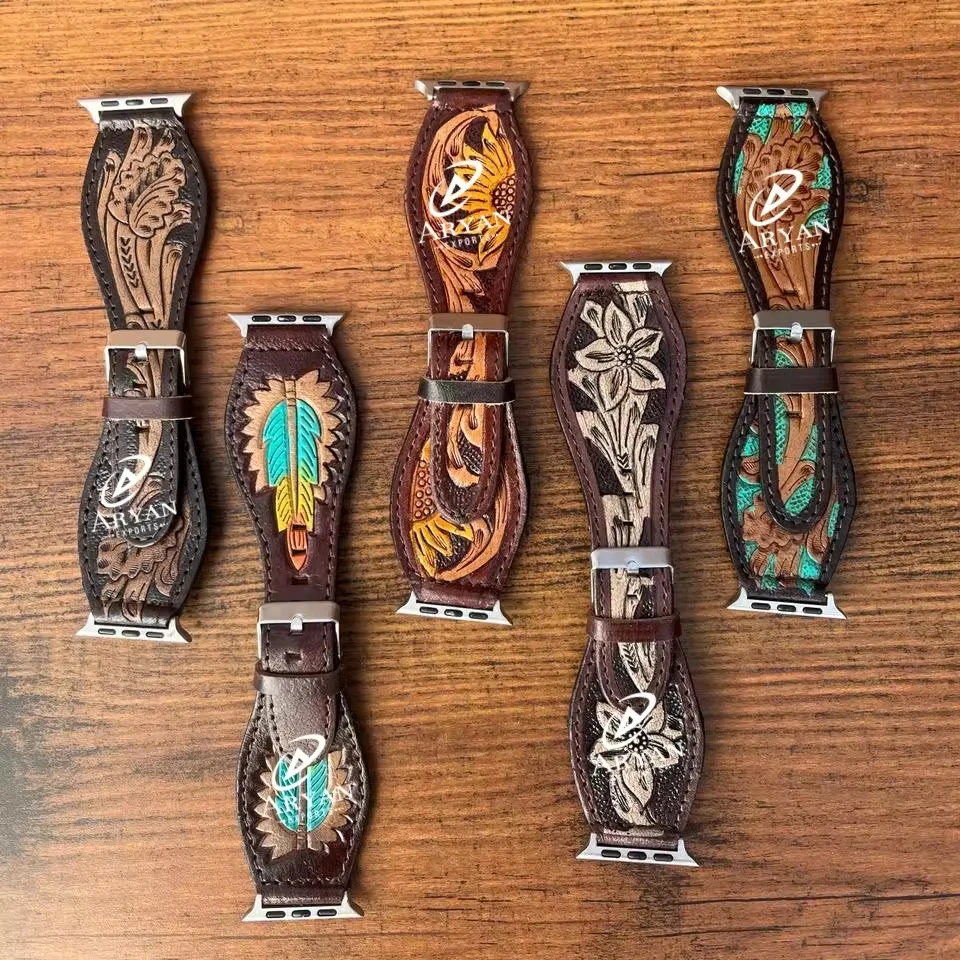 Handmade Custom Design Western Floral Tooled & Painted Leather ...