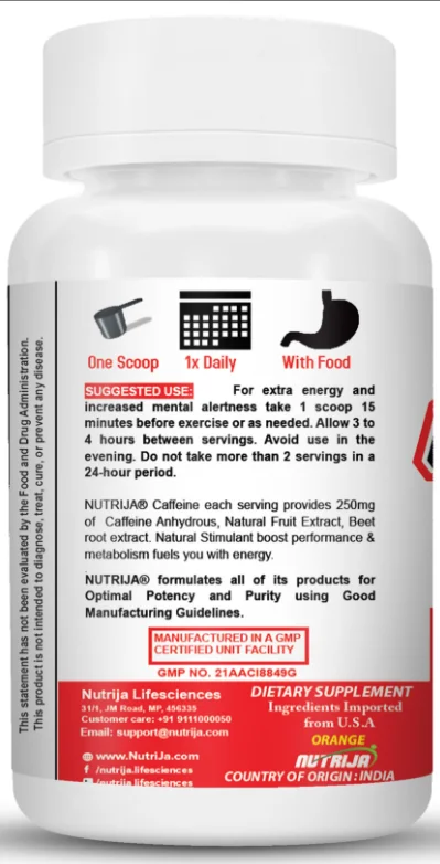 Caffeine Powder Pre Workout 100 Serving Tangy Orange