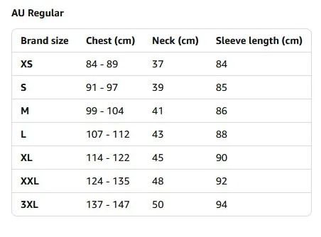 PUFFIT AU Regular Size Guide