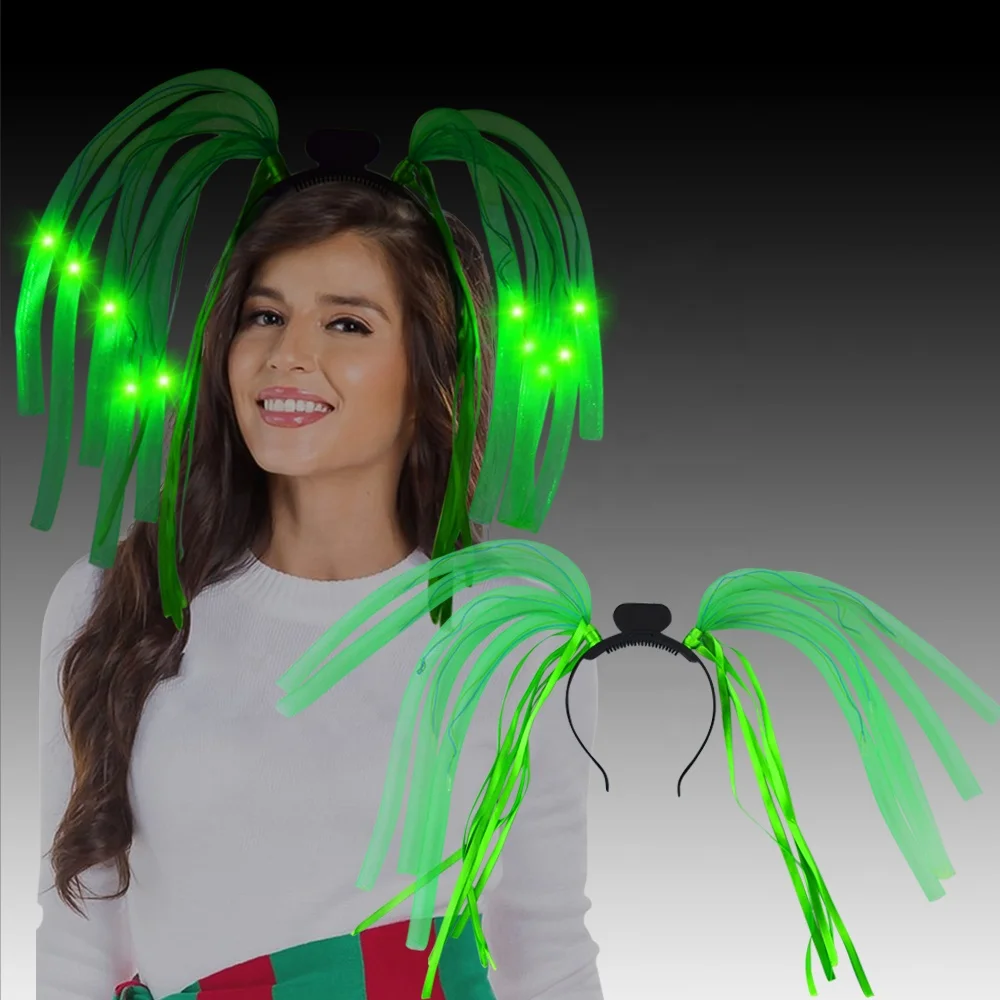 Fast Delivery LED Glowing Green Noodle Hair Headband Light  display picture 3